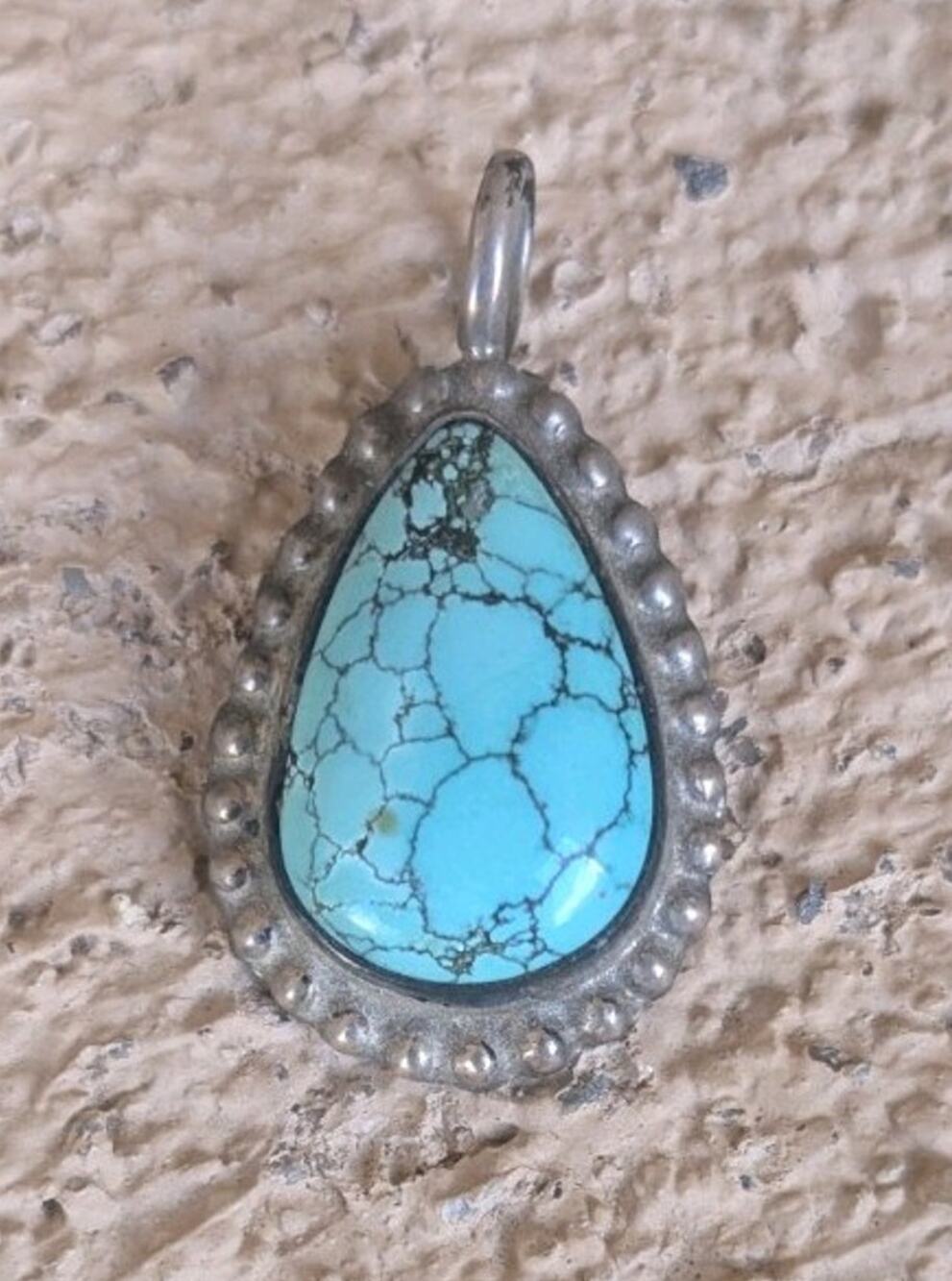 Signed Vintage Priscilla Reeder Navajo Sterling Silver Turquoise TeardropPendant